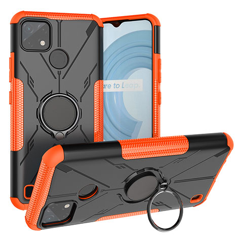 Silikon Hülle Handyhülle und Kunststoff Schutzhülle Hartschalen Tasche mit Magnetisch Fingerring Ständer JX1 für Realme C21Y Orange