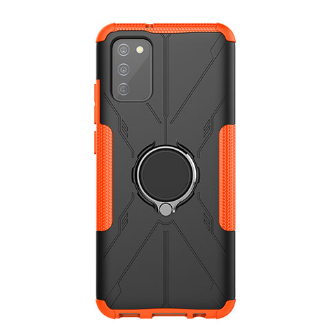 Silikon Hülle Handyhülle und Kunststoff Schutzhülle Hartschalen Tasche mit Magnetisch Fingerring Ständer JX1 für Samsung Galaxy A02s Orange