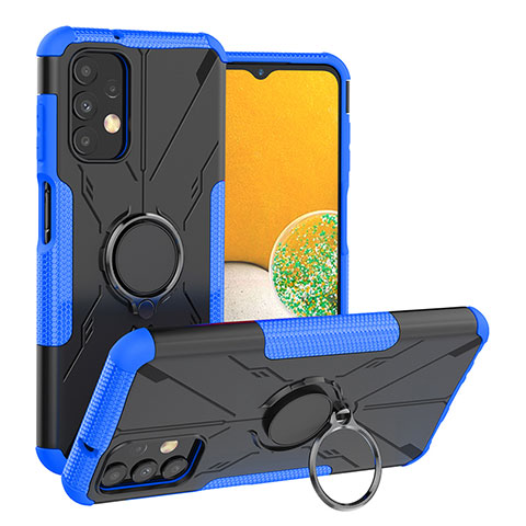 Silikon Hülle Handyhülle und Kunststoff Schutzhülle Hartschalen Tasche mit Magnetisch Fingerring Ständer JX1 für Samsung Galaxy A13 4G Blau