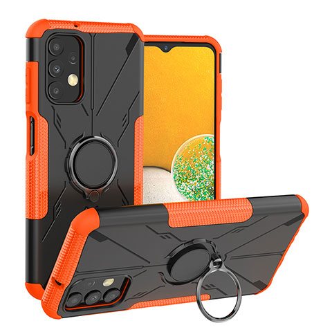 Silikon Hülle Handyhülle und Kunststoff Schutzhülle Hartschalen Tasche mit Magnetisch Fingerring Ständer JX1 für Samsung Galaxy A13 4G Orange