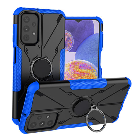 Silikon Hülle Handyhülle und Kunststoff Schutzhülle Hartschalen Tasche mit Magnetisch Fingerring Ständer JX1 für Samsung Galaxy A23 5G Blau
