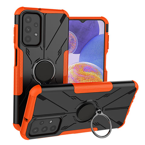 Silikon Hülle Handyhülle und Kunststoff Schutzhülle Hartschalen Tasche mit Magnetisch Fingerring Ständer JX1 für Samsung Galaxy A23 5G Orange