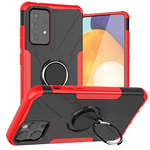 Silikon Hülle Handyhülle und Kunststoff Schutzhülle Hartschalen Tasche mit Magnetisch Fingerring Ständer JX1 für Samsung Galaxy A72 4G Rot