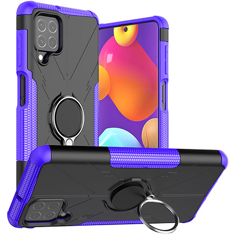 Silikon Hülle Handyhülle und Kunststoff Schutzhülle Hartschalen Tasche mit Magnetisch Fingerring Ständer JX1 für Samsung Galaxy F62 5G Violett