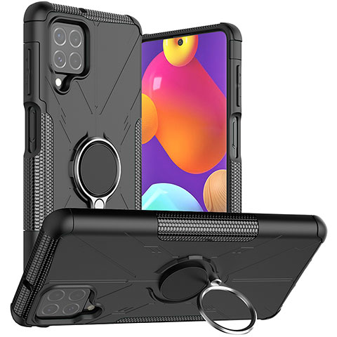 Silikon Hülle Handyhülle und Kunststoff Schutzhülle Hartschalen Tasche mit Magnetisch Fingerring Ständer JX1 für Samsung Galaxy M62 4G Schwarz