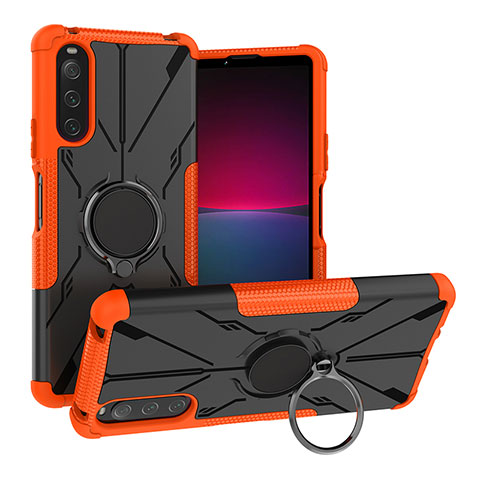 Silikon Hülle Handyhülle und Kunststoff Schutzhülle Hartschalen Tasche mit Magnetisch Fingerring Ständer JX1 für Sony Xperia 10 IV SO-52C Orange