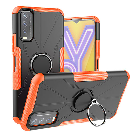 Silikon Hülle Handyhülle und Kunststoff Schutzhülle Hartschalen Tasche mit Magnetisch Fingerring Ständer JX1 für Vivo Y12s (2021) Orange