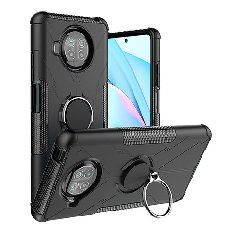 Silikon Hülle Handyhülle und Kunststoff Schutzhülle Hartschalen Tasche mit Magnetisch Fingerring Ständer JX1 für Xiaomi Mi 10i 5G Schwarz