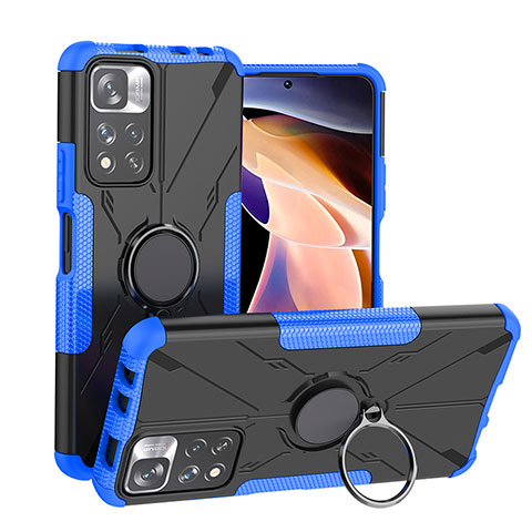 Silikon Hülle Handyhülle und Kunststoff Schutzhülle Hartschalen Tasche mit Magnetisch Fingerring Ständer JX1 für Xiaomi Mi 11i 5G (2022) Blau