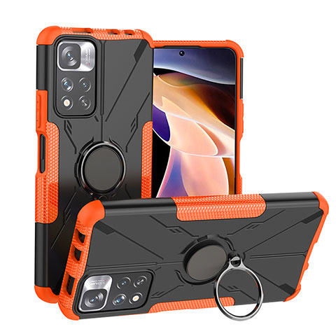 Silikon Hülle Handyhülle und Kunststoff Schutzhülle Hartschalen Tasche mit Magnetisch Fingerring Ständer JX1 für Xiaomi Mi 11i 5G (2022) Orange