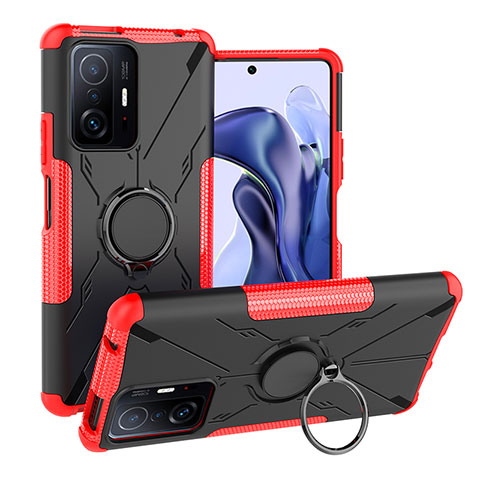 Silikon Hülle Handyhülle und Kunststoff Schutzhülle Hartschalen Tasche mit Magnetisch Fingerring Ständer JX1 für Xiaomi Mi 11T Pro 5G Rot