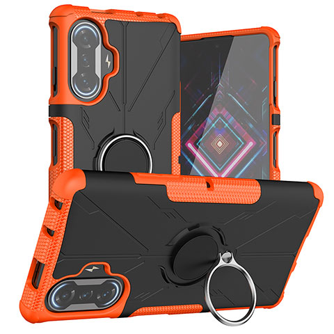 Silikon Hülle Handyhülle und Kunststoff Schutzhülle Hartschalen Tasche mit Magnetisch Fingerring Ständer JX1 für Xiaomi Poco F3 GT 5G Orange