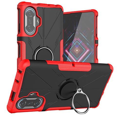 Silikon Hülle Handyhülle und Kunststoff Schutzhülle Hartschalen Tasche mit Magnetisch Fingerring Ständer JX1 für Xiaomi Poco F3 GT 5G Rot