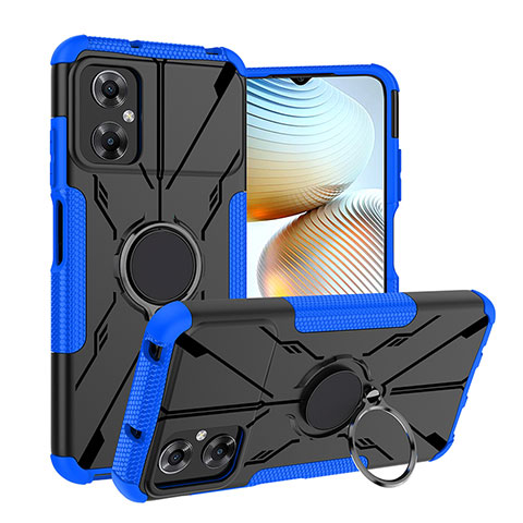 Silikon Hülle Handyhülle und Kunststoff Schutzhülle Hartschalen Tasche mit Magnetisch Fingerring Ständer JX1 für Xiaomi Poco M4 5G Blau