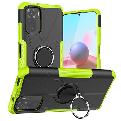 Silikon Hülle Handyhülle und Kunststoff Schutzhülle Hartschalen Tasche mit Magnetisch Fingerring Ständer JX1 für Xiaomi Poco M5S Grün