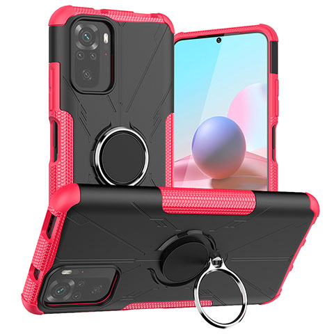 Silikon Hülle Handyhülle und Kunststoff Schutzhülle Hartschalen Tasche mit Magnetisch Fingerring Ständer JX1 für Xiaomi Poco M5S Pink