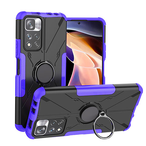 Silikon Hülle Handyhülle und Kunststoff Schutzhülle Hartschalen Tasche mit Magnetisch Fingerring Ständer JX1 für Xiaomi Poco X4 NFC Violett
