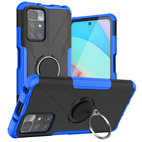 Silikon Hülle Handyhülle und Kunststoff Schutzhülle Hartschalen Tasche mit Magnetisch Fingerring Ständer JX1 für Xiaomi Redmi 10 (2022) Blau