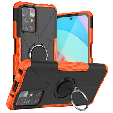 Silikon Hülle Handyhülle und Kunststoff Schutzhülle Hartschalen Tasche mit Magnetisch Fingerring Ständer JX1 für Xiaomi Redmi 10 (2022) Orange