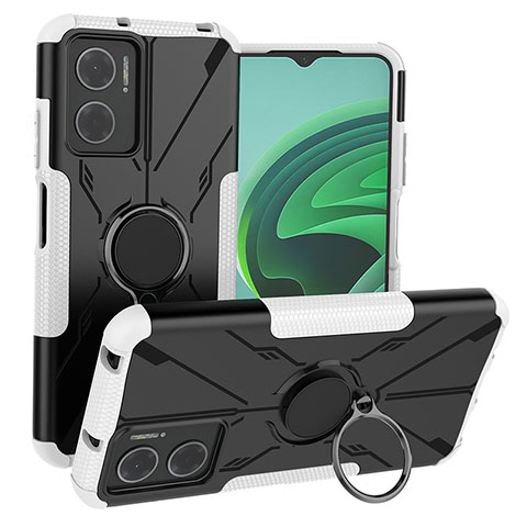 Silikon Hülle Handyhülle und Kunststoff Schutzhülle Hartschalen Tasche mit Magnetisch Fingerring Ständer JX1 für Xiaomi Redmi 10 Prime Plus 5G Silber