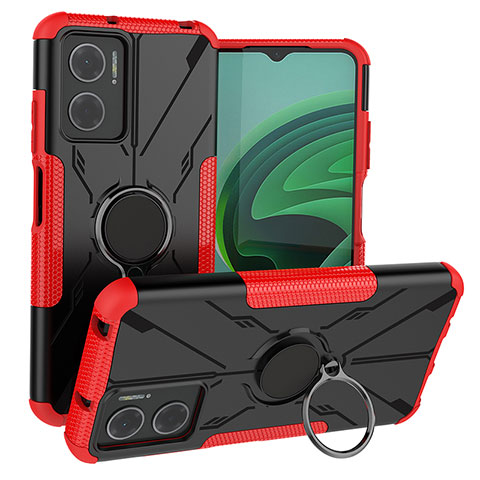 Silikon Hülle Handyhülle und Kunststoff Schutzhülle Hartschalen Tasche mit Magnetisch Fingerring Ständer JX1 für Xiaomi Redmi 11 Prime 5G Rot