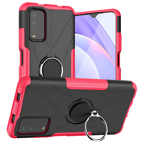 Silikon Hülle Handyhülle und Kunststoff Schutzhülle Hartschalen Tasche mit Magnetisch Fingerring Ständer JX1 für Xiaomi Redmi 9 Power Pink