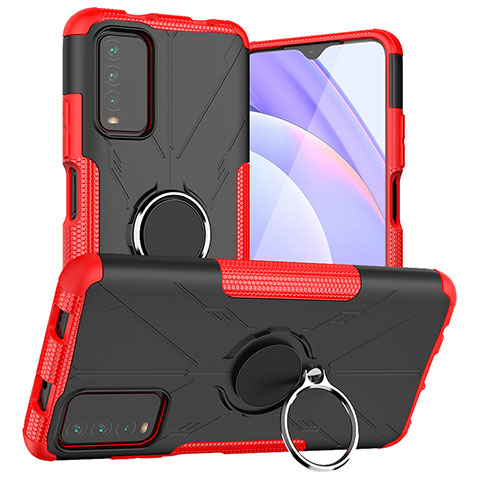 Silikon Hülle Handyhülle und Kunststoff Schutzhülle Hartschalen Tasche mit Magnetisch Fingerring Ständer JX1 für Xiaomi Redmi 9 Power Rot