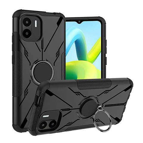 Silikon Hülle Handyhülle und Kunststoff Schutzhülle Hartschalen Tasche mit Magnetisch Fingerring Ständer JX1 für Xiaomi Redmi A1 Schwarz