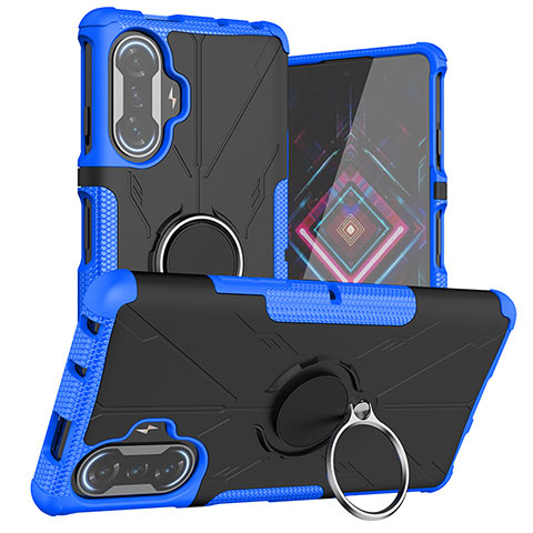 Silikon Hülle Handyhülle und Kunststoff Schutzhülle Hartschalen Tasche mit Magnetisch Fingerring Ständer JX1 für Xiaomi Redmi K40 Gaming 5G Blau