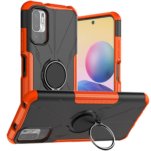 Silikon Hülle Handyhülle und Kunststoff Schutzhülle Hartschalen Tasche mit Magnetisch Fingerring Ständer JX1 für Xiaomi Redmi Note 10 5G Orange