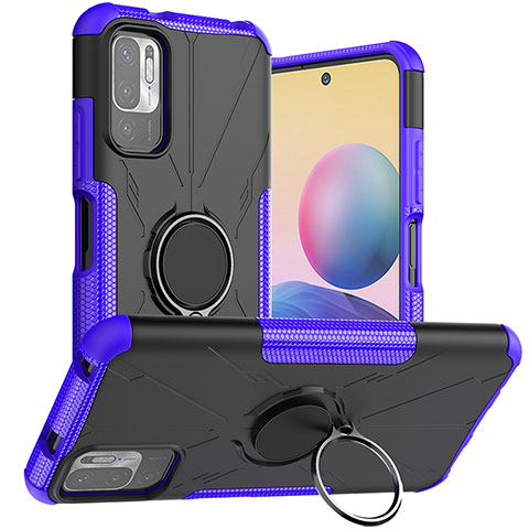 Silikon Hülle Handyhülle und Kunststoff Schutzhülle Hartschalen Tasche mit Magnetisch Fingerring Ständer JX1 für Xiaomi Redmi Note 10 5G Violett