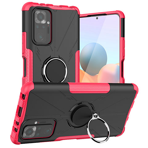 Silikon Hülle Handyhülle und Kunststoff Schutzhülle Hartschalen Tasche mit Magnetisch Fingerring Ständer JX1 für Xiaomi Redmi Note 10 Pro 4G Pink