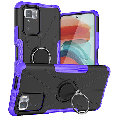 Silikon Hülle Handyhülle und Kunststoff Schutzhülle Hartschalen Tasche mit Magnetisch Fingerring Ständer JX1 für Xiaomi Redmi Note 10 Pro 5G Violett
