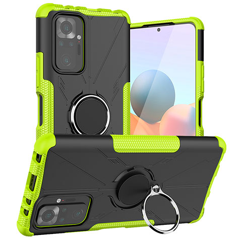 Silikon Hülle Handyhülle und Kunststoff Schutzhülle Hartschalen Tasche mit Magnetisch Fingerring Ständer JX1 für Xiaomi Redmi Note 10 Pro Max Grün