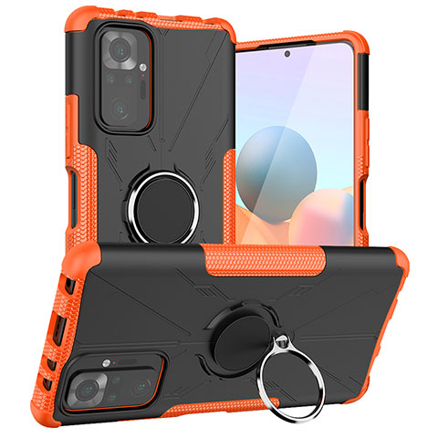 Silikon Hülle Handyhülle und Kunststoff Schutzhülle Hartschalen Tasche mit Magnetisch Fingerring Ständer JX1 für Xiaomi Redmi Note 10 Pro Max Orange