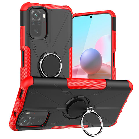 Silikon Hülle Handyhülle und Kunststoff Schutzhülle Hartschalen Tasche mit Magnetisch Fingerring Ständer JX1 für Xiaomi Redmi Note 11 SE India 4G Rot