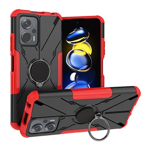 Silikon Hülle Handyhülle und Kunststoff Schutzhülle Hartschalen Tasche mit Magnetisch Fingerring Ständer JX1 für Xiaomi Redmi Note 11T Pro 5G Rot