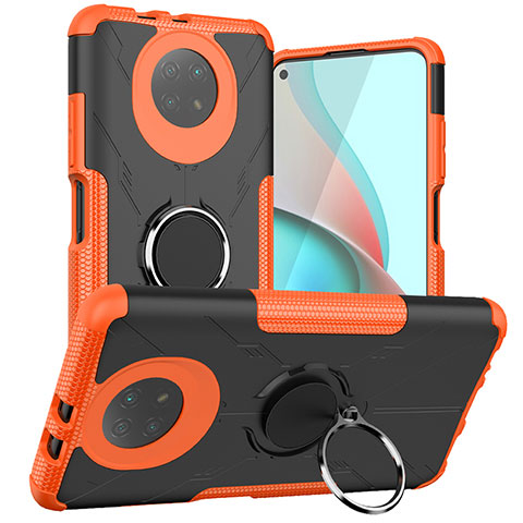 Silikon Hülle Handyhülle und Kunststoff Schutzhülle Hartschalen Tasche mit Magnetisch Fingerring Ständer JX1 für Xiaomi Redmi Note 9 5G Orange