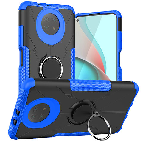 Silikon Hülle Handyhülle und Kunststoff Schutzhülle Hartschalen Tasche mit Magnetisch Fingerring Ständer JX1 für Xiaomi Redmi Note 9T 5G Blau