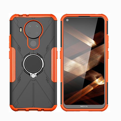 Silikon Hülle Handyhülle und Kunststoff Schutzhülle Hartschalen Tasche mit Magnetisch Fingerring Ständer JX2 für Nokia 5.4 Orange