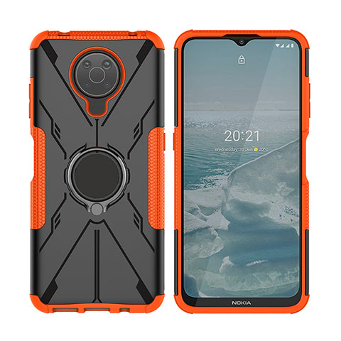 Silikon Hülle Handyhülle und Kunststoff Schutzhülle Hartschalen Tasche mit Magnetisch Fingerring Ständer JX2 für Nokia G10 Orange