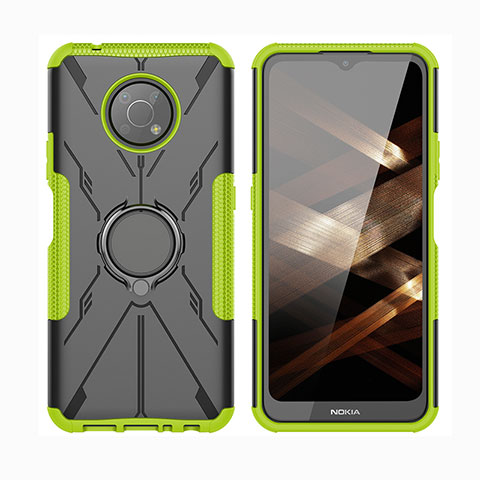 Silikon Hülle Handyhülle und Kunststoff Schutzhülle Hartschalen Tasche mit Magnetisch Fingerring Ständer JX2 für Nokia G300 5G Grün