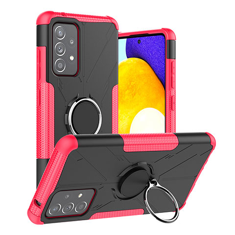 Silikon Hülle Handyhülle und Kunststoff Schutzhülle Hartschalen Tasche mit Magnetisch Fingerring Ständer JX2 für Samsung Galaxy A52 4G Pink