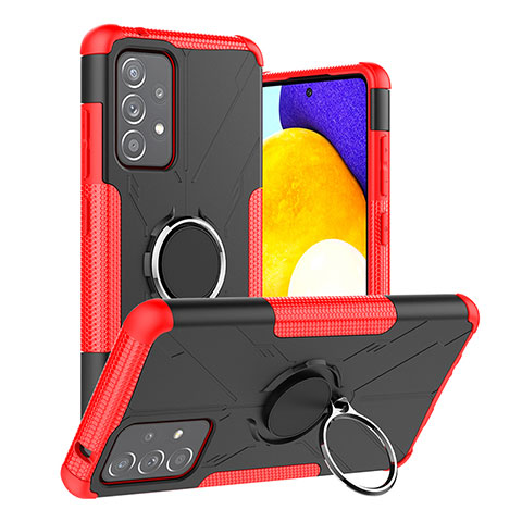 Silikon Hülle Handyhülle und Kunststoff Schutzhülle Hartschalen Tasche mit Magnetisch Fingerring Ständer JX2 für Samsung Galaxy A52 4G Rot