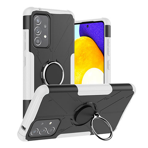 Silikon Hülle Handyhülle und Kunststoff Schutzhülle Hartschalen Tasche mit Magnetisch Fingerring Ständer JX2 für Samsung Galaxy A52s 5G Weiß