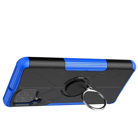 Silikon Hülle Handyhülle und Kunststoff Schutzhülle Hartschalen Tasche mit Magnetisch Fingerring Ständer JX2 für Samsung Galaxy F62 5G Blau