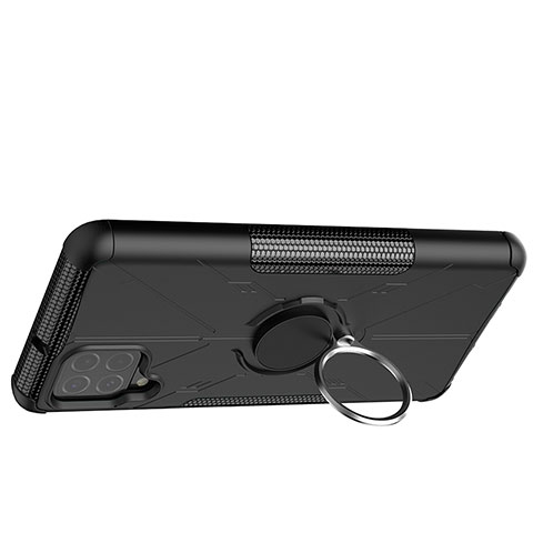 Silikon Hülle Handyhülle und Kunststoff Schutzhülle Hartschalen Tasche mit Magnetisch Fingerring Ständer JX2 für Samsung Galaxy F62 5G Schwarz