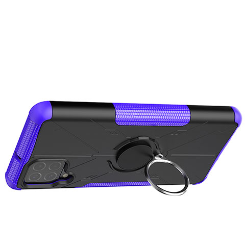 Silikon Hülle Handyhülle und Kunststoff Schutzhülle Hartschalen Tasche mit Magnetisch Fingerring Ständer JX2 für Samsung Galaxy F62 5G Violett