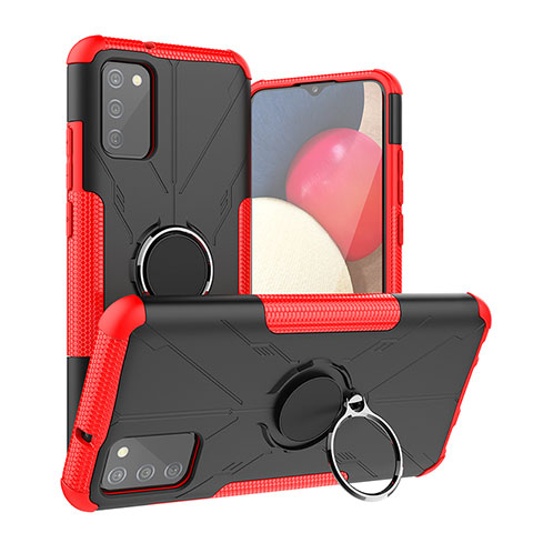 Silikon Hülle Handyhülle und Kunststoff Schutzhülle Hartschalen Tasche mit Magnetisch Fingerring Ständer JX2 für Samsung Galaxy M02s Rot