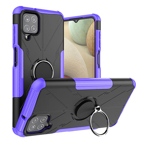 Silikon Hülle Handyhülle und Kunststoff Schutzhülle Hartschalen Tasche mit Magnetisch Fingerring Ständer JX2 für Samsung Galaxy M12 Violett